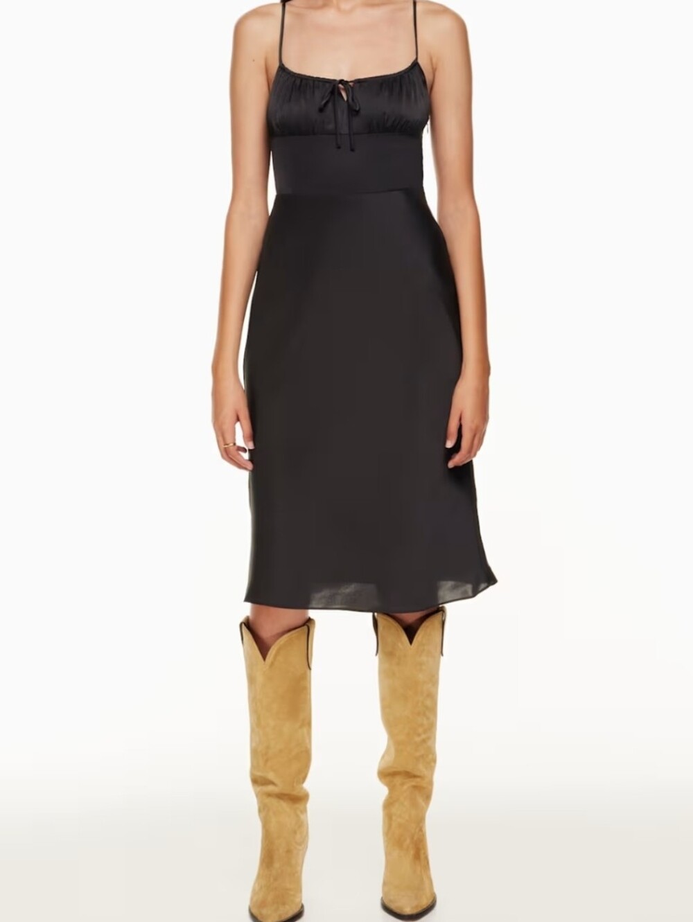 NWT ARITZIA WILFRED Bellow Black Satin Sleeveless Cocktail Midi Dress 6 Small